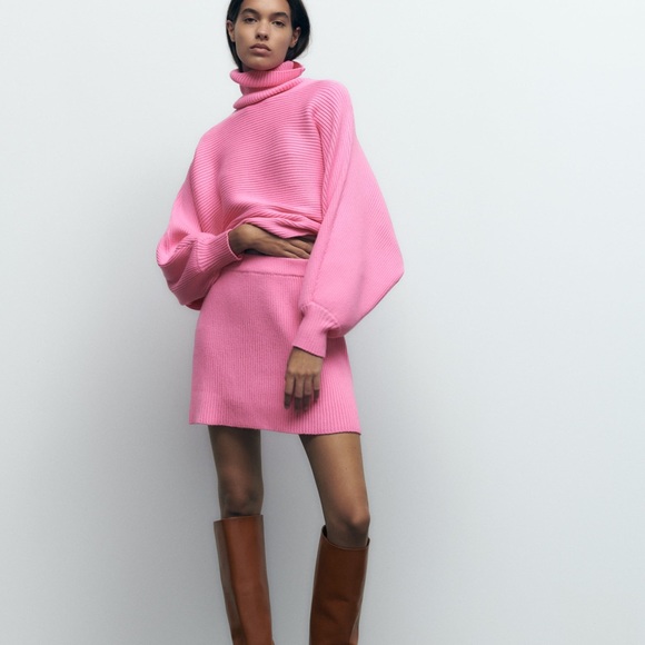 🦋 Bloggers Favorite 🦋 NEW ZARA PINK HIGH NECK KNIT SWEATER SZ M REF. 5536/123 - Picture 11 of 13
